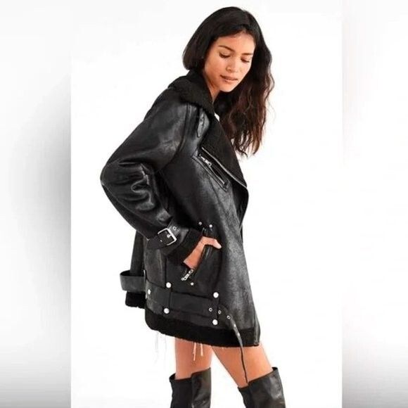 AVEC LES FILLES Faux Shearling Moto Jacket- SZ S & M- NWT - Picture 3 of 7